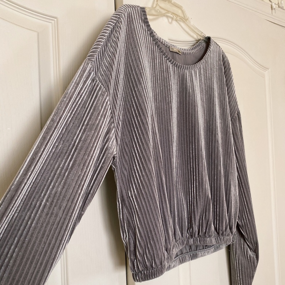 Silver Velvet Crop Blouse